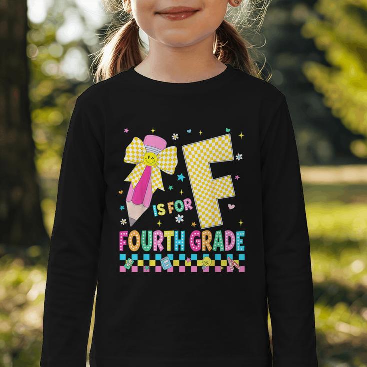 F Is For Fourth Grade Back To School Pencil Bow 4th Grade Graphic Toddler Long Sleeve Tee