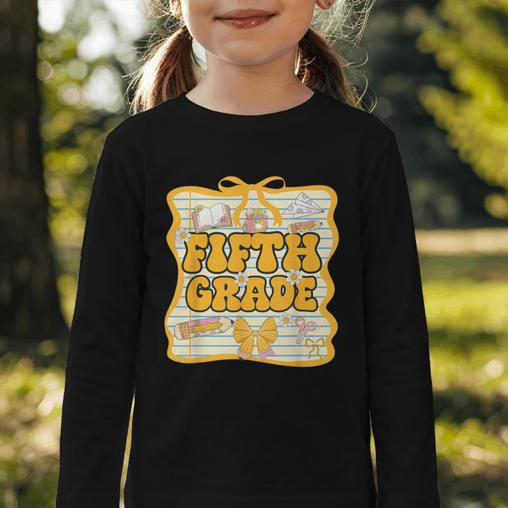 Fifth Grade Back To School Kids Girls Bow 5th Grade Groovy Graphic Toddler Long Sleeve Tee Fifth Grade Back To School Kids Girls Bow 5th Grade Groovy Graphic Toddler Long Sleeve Tee