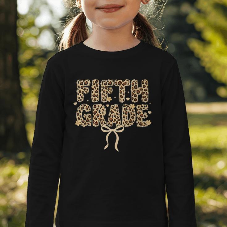 Fifth Grade Leopard Coquette Bow Back To School Women Girls Graphic Toddler Long Sleeve Tee Fifth Grade Leopard Coquette Bow Back To School Women Girls Graphic Toddler Long Sleeve Tee