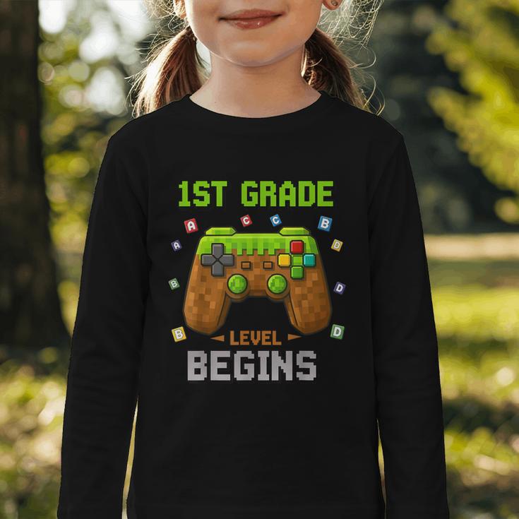 First Day Of 1st Grade Level Begins Back To School Boy Graphic Toddler Long Sleeve Tee