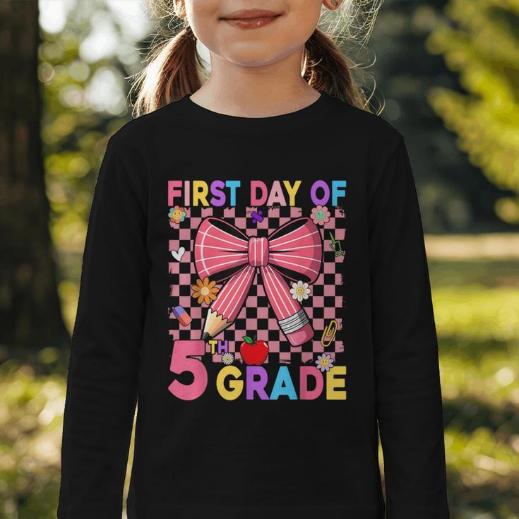 First Day Of 5th Grade Coquette Back To School Girls Kids Graphic Toddler Long Sleeve Tee
