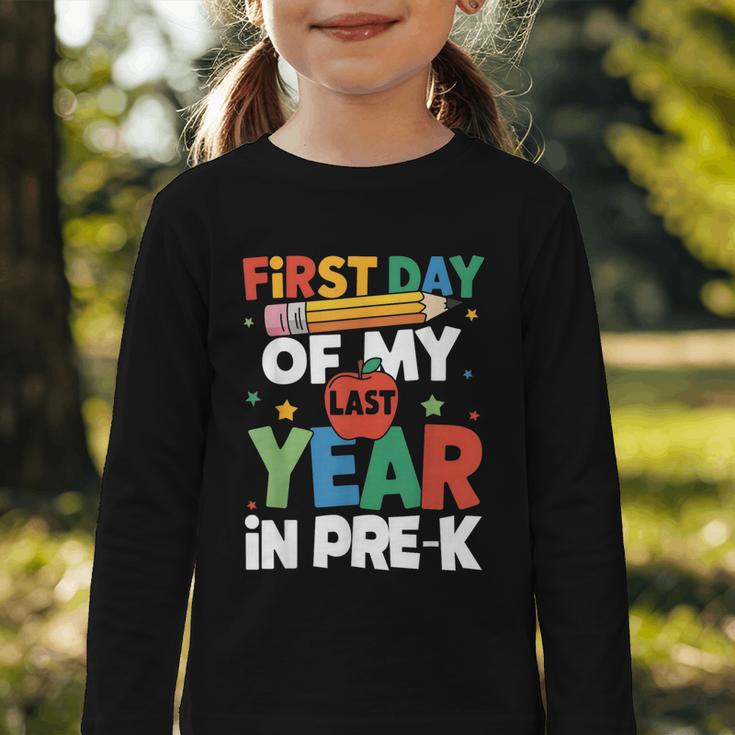 First Day Of My Last Year In Pre-k Back To School Graphic Toddler Long Sleeve Tee First Day Of My Last Year In Pre-k Back To School Graphic Toddler Long Sleeve Tee