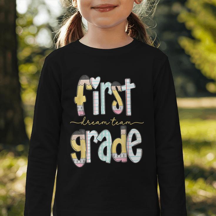 First Grade Dream Team Pencil Back To School Boys Girls Graphic Toddler Long Sleeve Tee