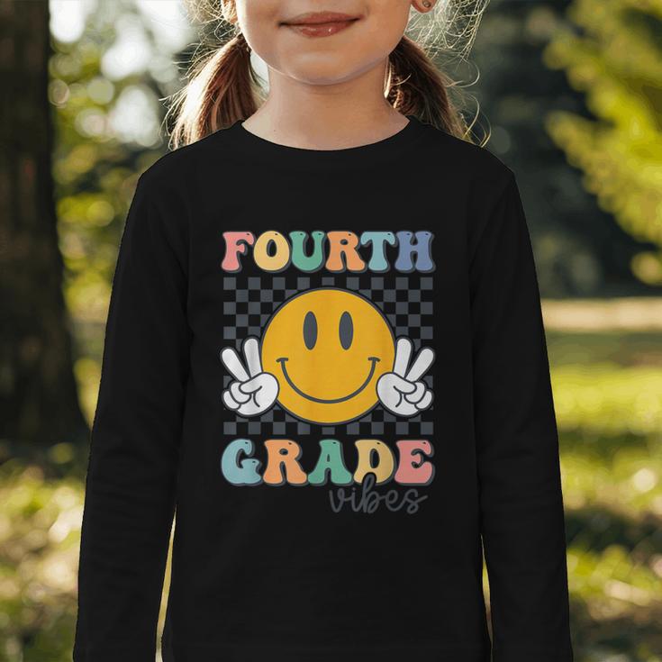 Fourth Grade Vibes Retro Smile Back To School 4th Grade Team Graphic Toddler Long Sleeve Tee Fourth Grade Vibes Retro Smile Back To School 4th Grade Team Graphic Toddler Long Sleeve Tee