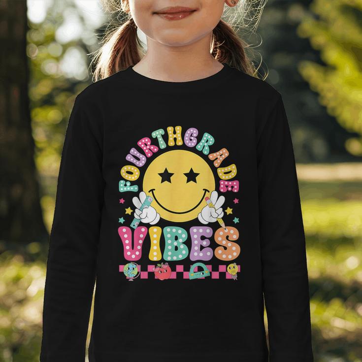 Fourth Grade Vibes Smile Face Back To School Boys Girls Kids Graphic Toddler Long Sleeve Tee