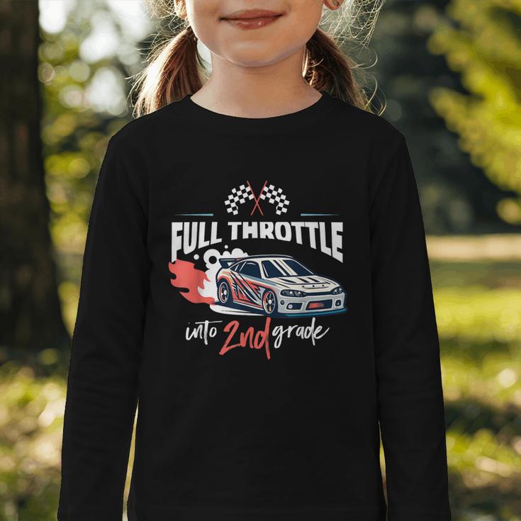 Full Throttle Into Second 2nd Grade Race Car Back To School Graphic Toddler Long Sleeve Tee Full Throttle Into Second 2nd Grade Race Car Back To School Graphic Toddler Long Sleeve Tee