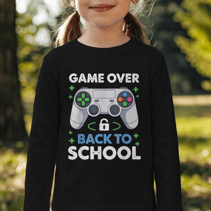 Game Over Back To School Kids First Day School Graphic Toddler Long Sleeve Tee Game Over Back To School Kids First Day School Graphic Toddler Long Sleeve Tee