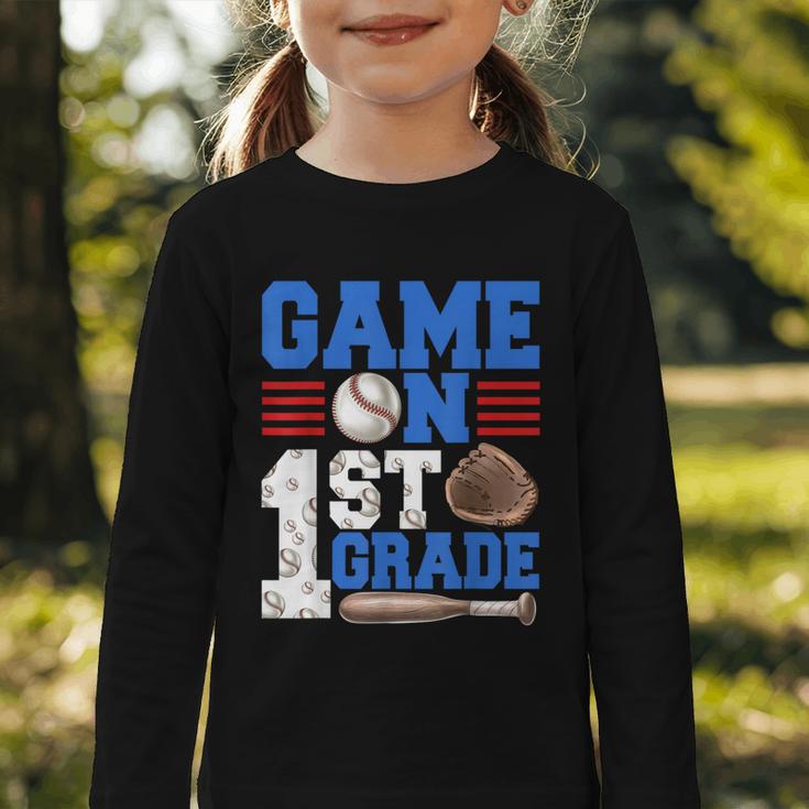 Game On First Grade Boy Baseball Back To School Graphic Toddler Long Sleeve Tee