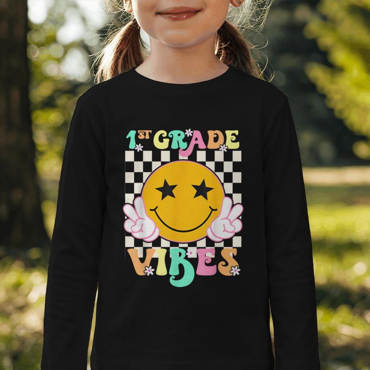 Girls 1st Grade Vibes Smile Face Back To School 1st Grade Graphic Toddler Long Sleeve Tee Girls 1st Grade Vibes Smile Face Back To School 1st Grade Graphic Toddler Long Sleeve Tee