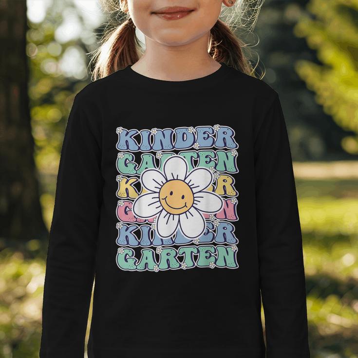 Groovy Kindergarten Back To School First Day Of Kindergarten Graphic Toddler Long Sleeve Tee Groovy Kindergarten Back To School First Day Of Kindergarten Graphic Toddler Long Sleeve Tee