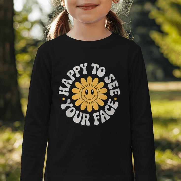 Happy Face Daisy Flower Retro Back To School Cute Graphic Graphic Toddler Long Sleeve Tee Happy Face Daisy Flower Retro Back To School Cute Graphic Graphic Toddler Long Sleeve Tee