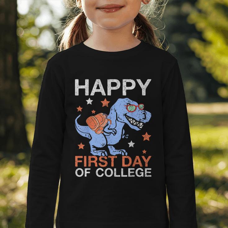 Happy First Day Of CollegeRex Dinosaur Back To School Graphic Toddler Long Sleeve Tee Happy First Day Of CollegeRex Dinosaur Back To School Graphic Toddler Long Sleeve Tee