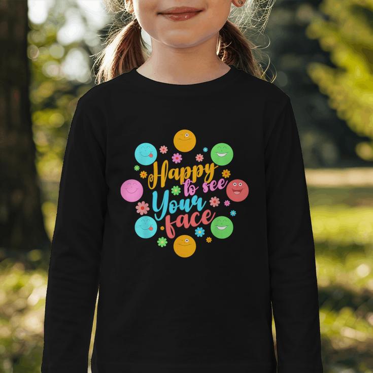 Happy To See Your Face Colorful Ball Back To School Graphic Toddler Long Sleeve Tee
