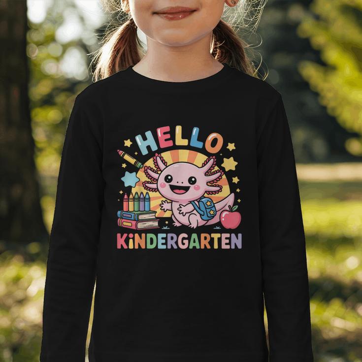Hello Kindergarten Axolotl Back To School For Kids Graphic Toddler Long Sleeve Tee