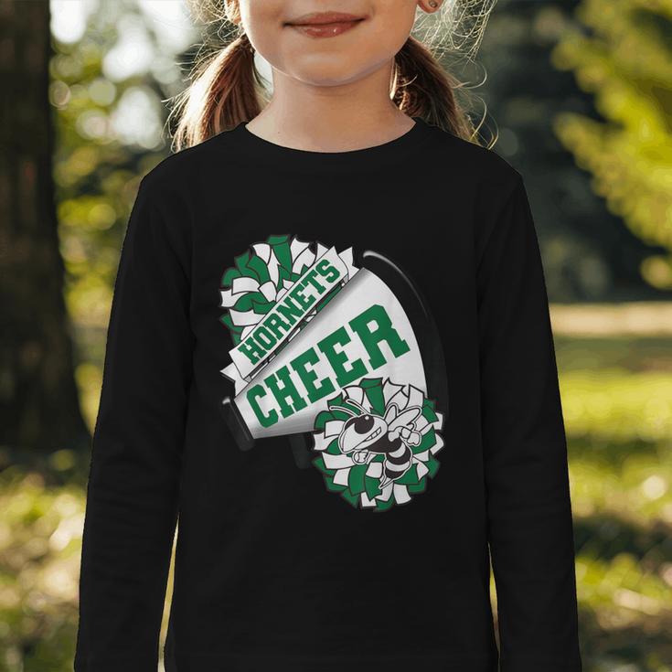 Hornets Cheer Back To School Cheerleading Spirit Green Graphic Toddler Long Sleeve Tee Hornets Cheer Back To School Cheerleading Spirit Green Graphic Toddler Long Sleeve Tee
