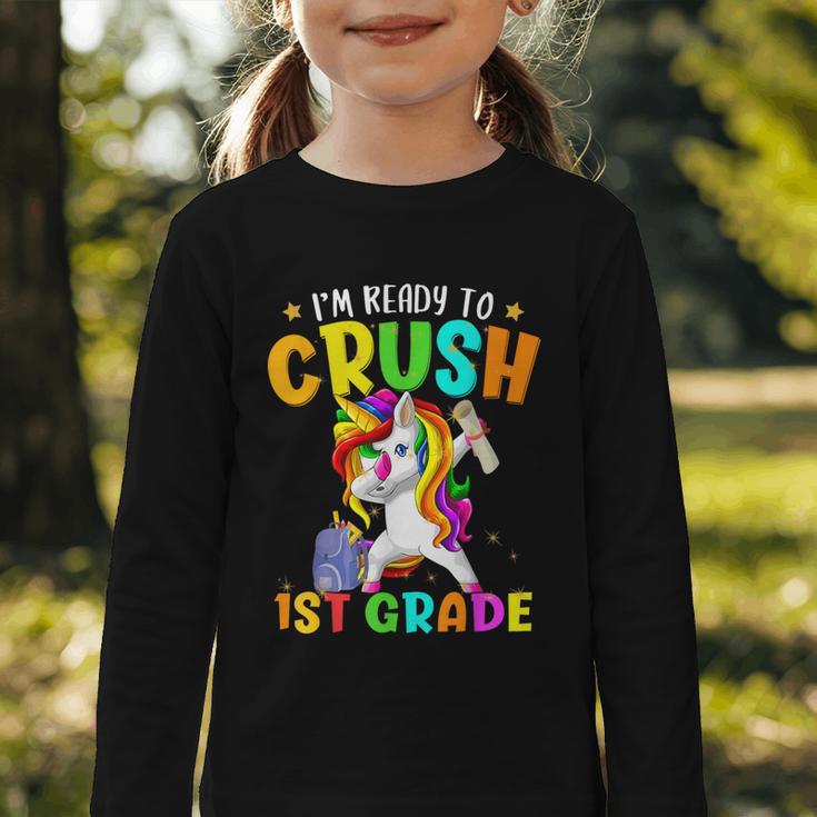 I'm Ready To Crush 1st Grade Dabbing Unicorn Back To School Graphic Toddler Long Sleeve Tee I'm Ready To Crush 1st Grade Dabbing Unicorn Back To School Graphic Toddler Long Sleeve Tee