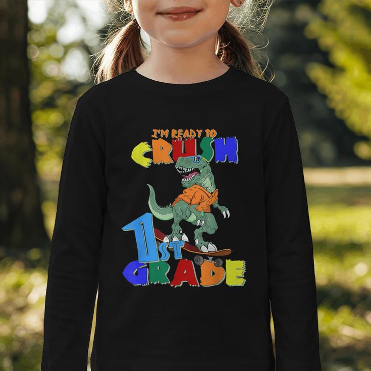 I'm Ready To Crush 1st Grade Dinosaur Back To School T-Rex Graphic Toddler Long Sleeve Tee I'm Ready To Crush 1st Grade Dinosaur Back To School T-Rex Graphic Toddler Long Sleeve Tee