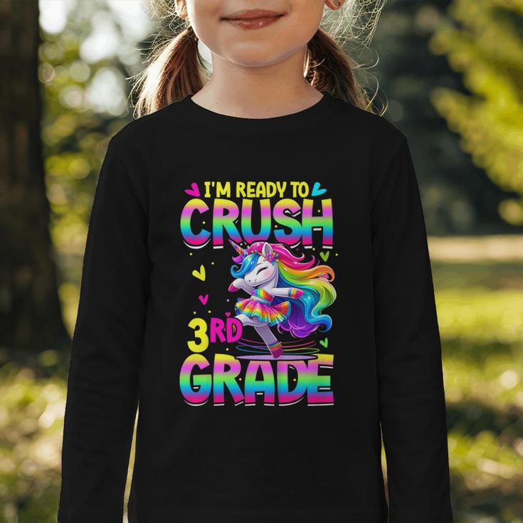 I'm Ready To Crush 3rd Grade Back To School Dancing Unicorn Graphic Toddler Long Sleeve Tee