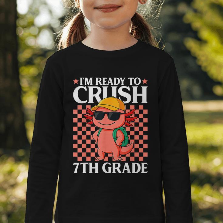 I'm Ready To Crush 7th Grade Axolotl Back To School Graphic Toddler Long Sleeve Tee I'm Ready To Crush 7th Grade Axolotl Back To School Graphic Toddler Long Sleeve Tee