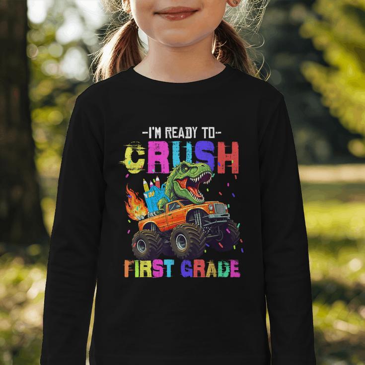 I'm Ready To Crush First Grade Dinosaur Truck Back To School Graphic Toddler Long Sleeve Tee