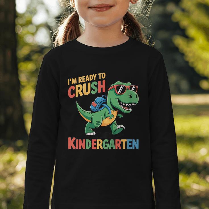 I'm Ready To Crush Kindergarten T-Rex Back To School Dino Graphic Toddler Long Sleeve Tee I'm Ready To Crush Kindergarten T-Rex Back To School Dino Graphic Toddler Long Sleeve Tee