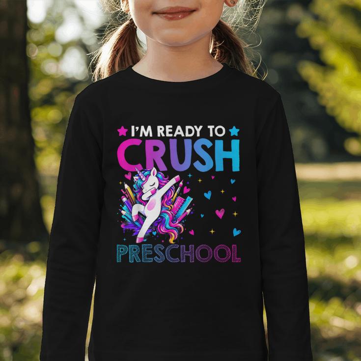 I'm Ready To Crush Preschool Dabbing Unicorn Back To School Graphic Toddler Long Sleeve Tee I'm Ready To Crush Preschool Dabbing Unicorn Back To School Graphic Toddler Long Sleeve Tee