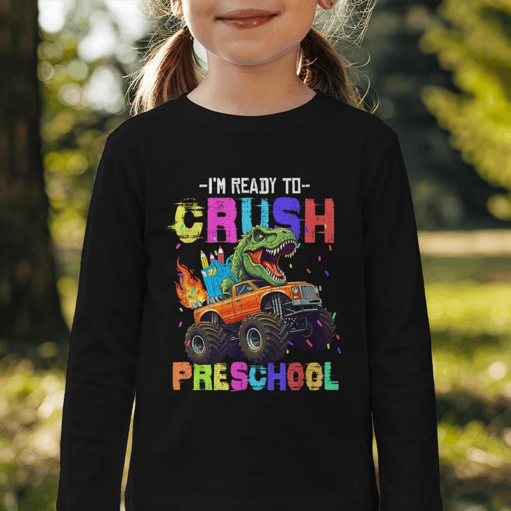 I'm Ready To Crush Preschool Dinosaur Truck Back To School Graphic Toddler Long Sleeve Tee I'm Ready To Crush Preschool Dinosaur Truck Back To School Graphic Toddler Long Sleeve Tee