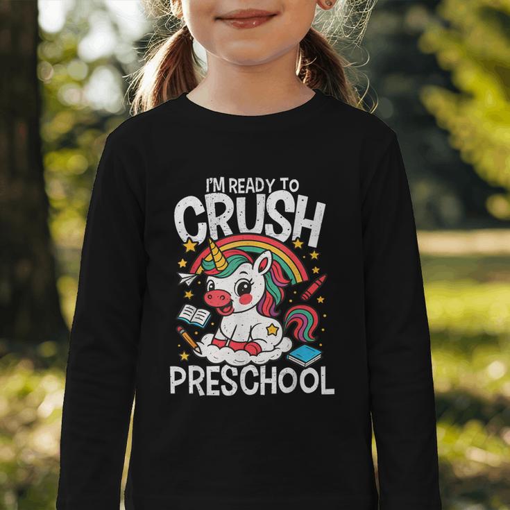 I'm Ready To Crush Preschool Unicorn Back To School Girls Graphic Toddler Long Sleeve Tee