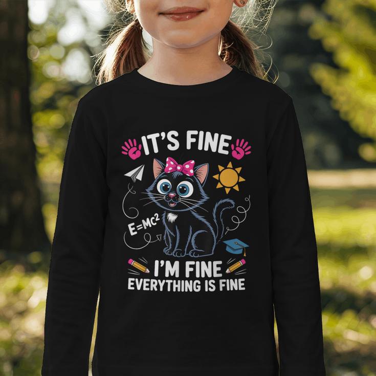 It's Fine I'm Fine Everything Is Fine Cat Back To School Graphic Toddler Long Sleeve Tee