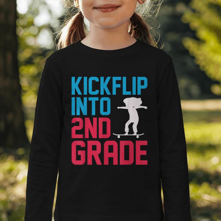 Kickflip Into 2nd Grade Skateboard Lover Back To School Graphic Toddler Long Sleeve Tee