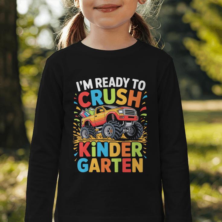 Kids I'm Ready To Crush Kindergarten Shirt Back To School Boy Graphic Toddler Long Sleeve Tee