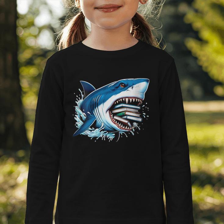 Kids Shark With School Books Back To School Shark Lovers Graphic Toddler Long Sleeve Tee Kids Shark With School Books Back To School Shark Lovers Graphic Toddler Long Sleeve Tee