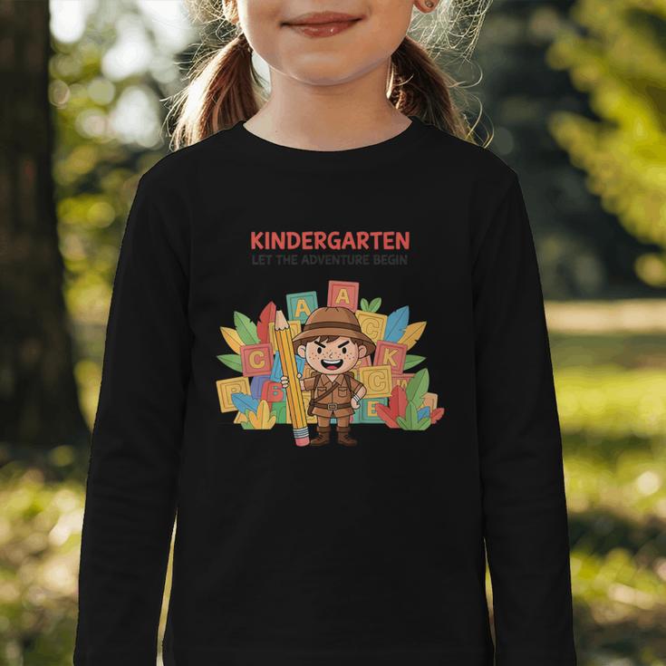 Kindergarten Adventure Explorer Back To School Graphic Toddler Long Sleeve Tee