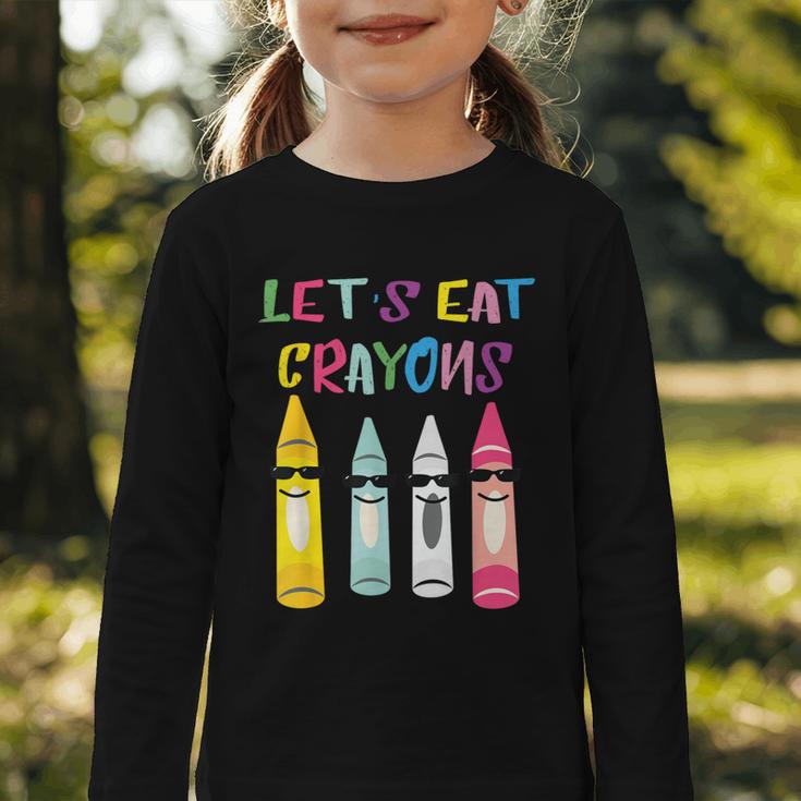 Kindergarten Back To School Crayons Let's Eat Crayon Graphic Toddler Long Sleeve Tee Kindergarten Back To School Crayons Let's Eat Crayon Graphic Toddler Long Sleeve Tee