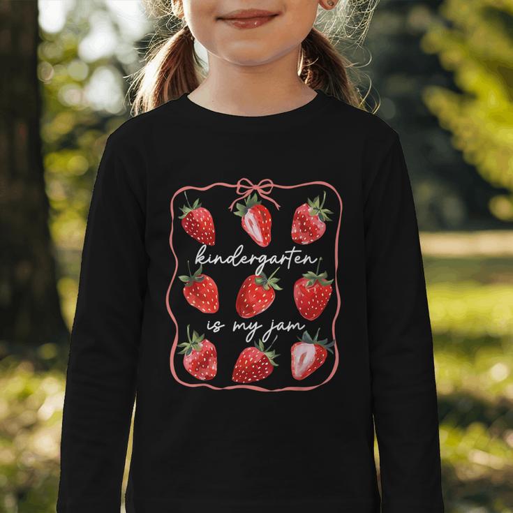 Kindergarten Is My Jam Strawberry Back To School Girls Boys Graphic Toddler Long Sleeve Tee