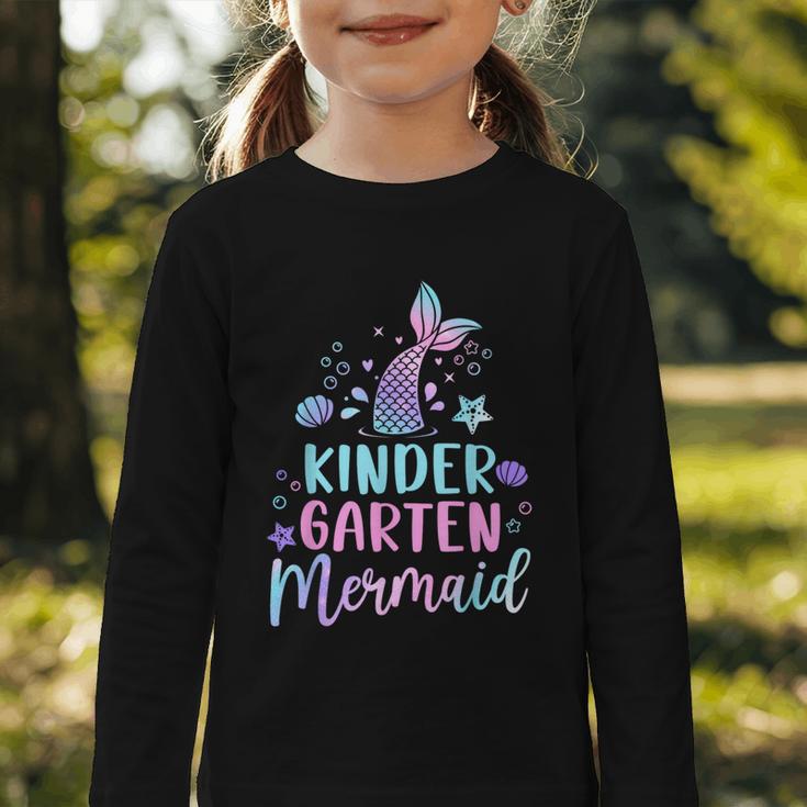 Kindergarten Mermaid Back To School Girls First Day Kinder Graphic Toddler Long Sleeve Tee Kindergarten Mermaid Back To School Girls First Day Kinder Graphic Toddler Long Sleeve Tee