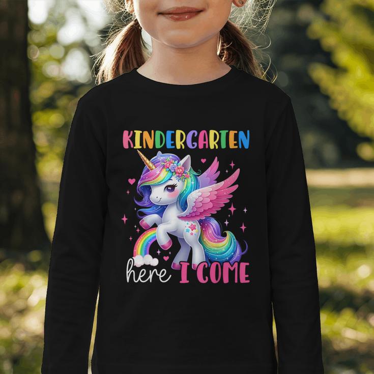 Kindergarten Here I Come Unicorn Girls Kids Back To School Graphic Toddler Long Sleeve Tee Kindergarten Here I Come Unicorn Girls Kids Back To School Graphic Toddler Long Sleeve Tee