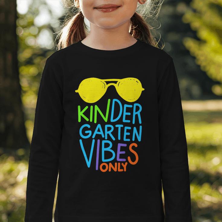 Kindergarten Vibes Only Glow Sunglasses Back To School Graphic Toddler Long Sleeve Tee Kindergarten Vibes Only Glow Sunglasses Back To School Graphic Toddler Long Sleeve Tee