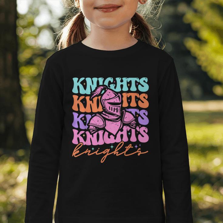Knights Mascot Back To School Spirit Sports Men Women Groovy Graphic Toddler Long Sleeve Tee