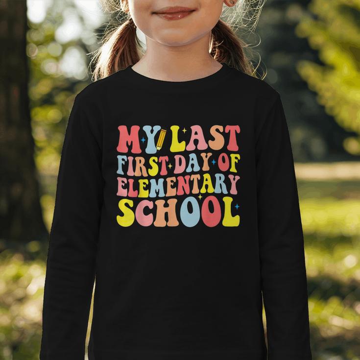 My Last First Day Of Elementary School Groovy Back To School Graphic Toddler Long Sleeve Tee My Last First Day Of Elementary School Groovy Back To School Graphic Toddler Long Sleeve Tee
