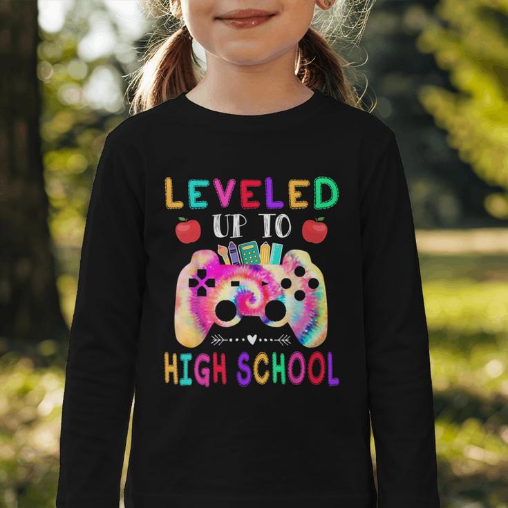 Leveled Up To High School Gaming Fun Back To School Tie Dye Graphic Toddler Long Sleeve Tee