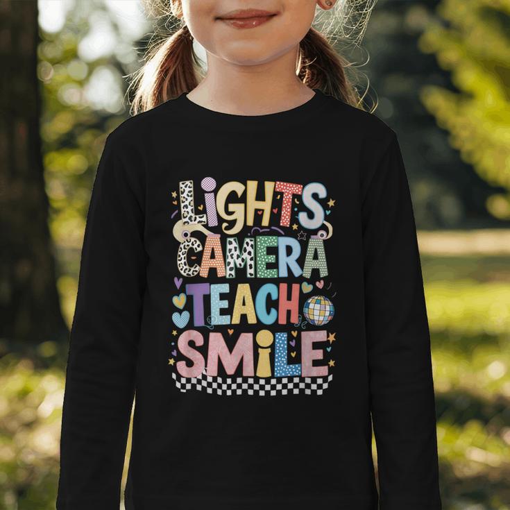 Lights Camera Teach Smile Back To School Awesome Learners Graphic Toddler Long Sleeve Tee