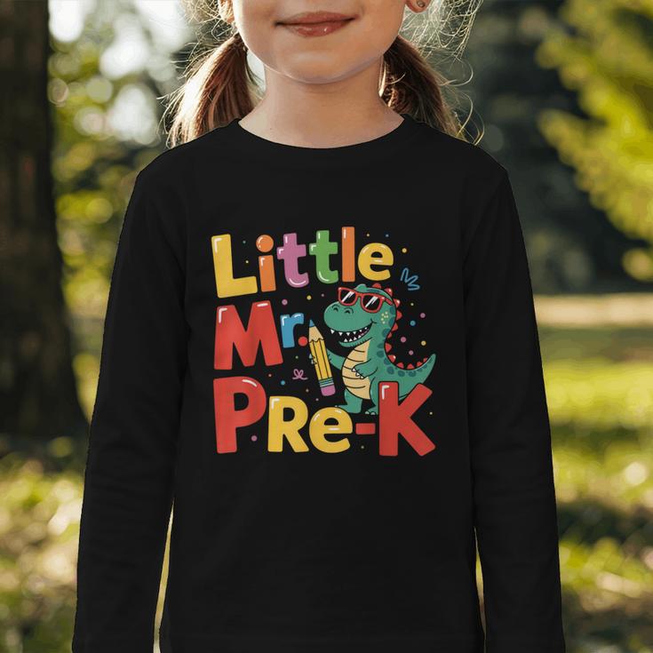 Little Mr Pre-K Dino Back To School Graphic Toddler Long Sleeve Tee Little Mr Pre-K Dino Back To School Graphic Toddler Long Sleeve Tee