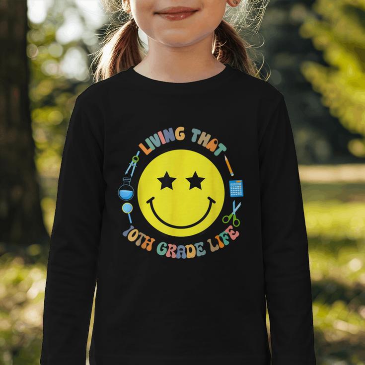 Living That 10th Grade Life Fun Back To School Supply Smile Graphic Toddler Long Sleeve Tee Living That 10th Grade Life Fun Back To School Supply Smile Graphic Toddler Long Sleeve Tee