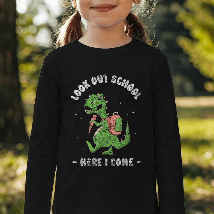 Look Out School Here I Come Grade Kids Pupil Back To School Graphic Toddler Long Sleeve Tee