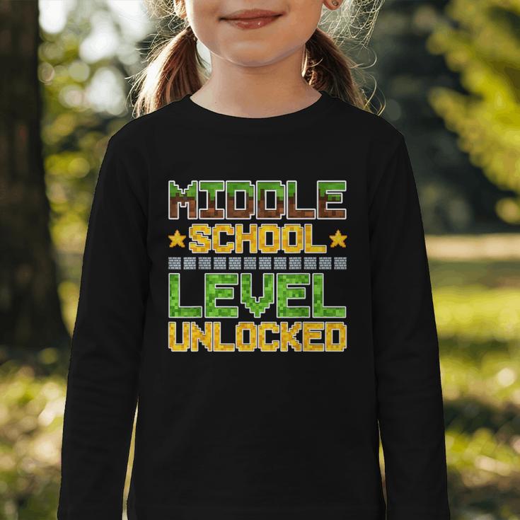 Middle School Level Unlocked Gamer Back To School Graphic Toddler Long Sleeve Tee