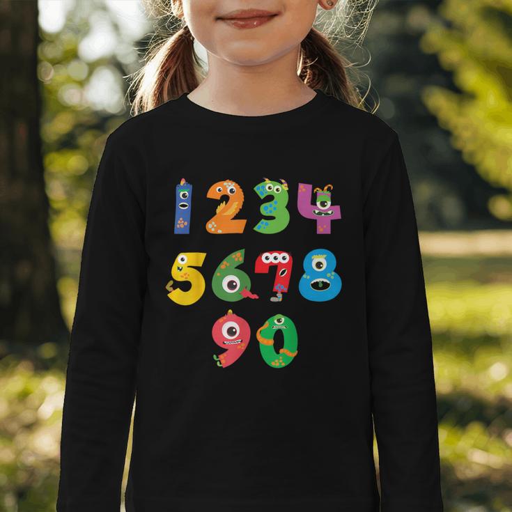Monster Numbers Learning Cute Numbers 0-9 Back To School Graphic Toddler Long Sleeve Tee