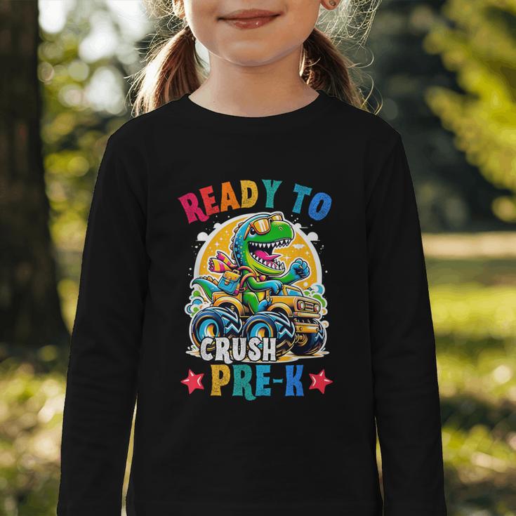 Monster Truck Dinosaur Boys Back To School Crush Pre-k Kids Graphic Toddler Long Sleeve Tee Monster Truck Dinosaur Boys Back To School Crush Pre-k Kids Graphic Toddler Long Sleeve Tee