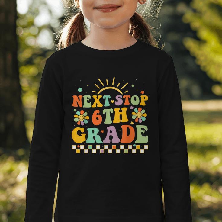Next Stop 6th Grade Groovy Retro Sixth Grade Back To School Graphic Toddler Long Sleeve Tee