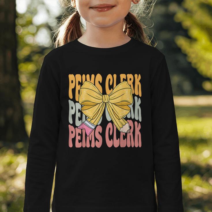 Peims Clerk Groovy Coquette Bow Cute Back To School Graphic Toddler Long Sleeve Tee Peims Clerk Groovy Coquette Bow Cute Back To School Graphic Toddler Long Sleeve Tee